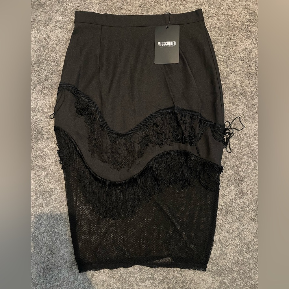 Missguided Fringe and Mesh Pencil Skirt